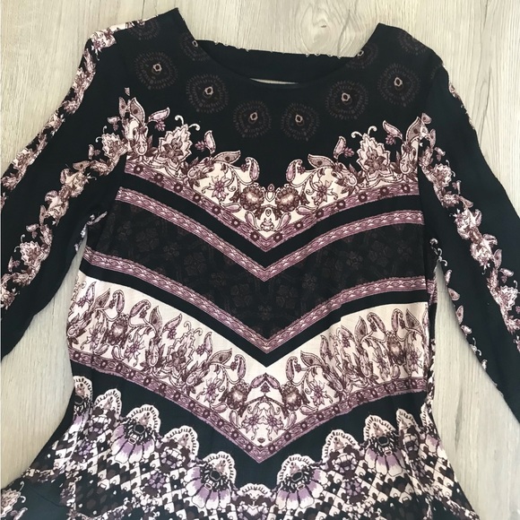 Free People Black Geometric Mini Dress Long Sleeve Open Back, XS, Festival Dress - Picture 7 of 13